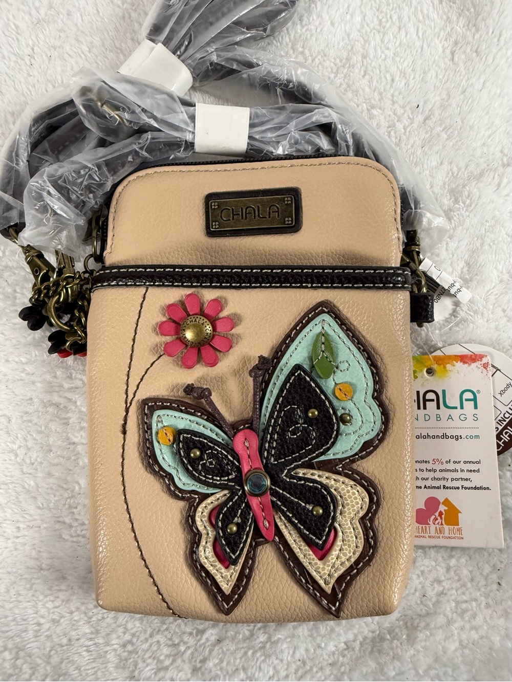 Chala Beige Crossbody with Butterfly- Convertible Pouch,Purse & Crossbody  in 1